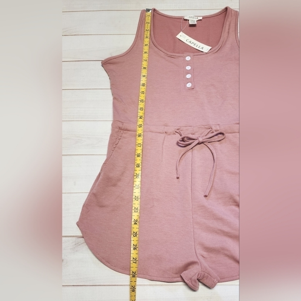 Capella Sleeveless Pink Drawstring Waist Button Tank Romper Small - New With Tag - Picture 6 of 6